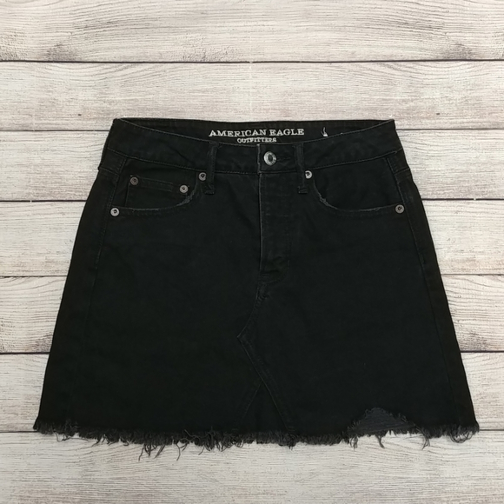 American Eagle High Rise Festival Black Denim Jean‎ Mini Skirt